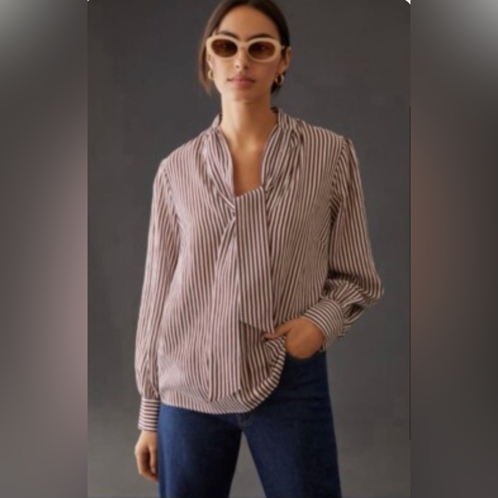 Anthropologie Maeve Tie-Neck Blouse | Size XS | Oversized Fit